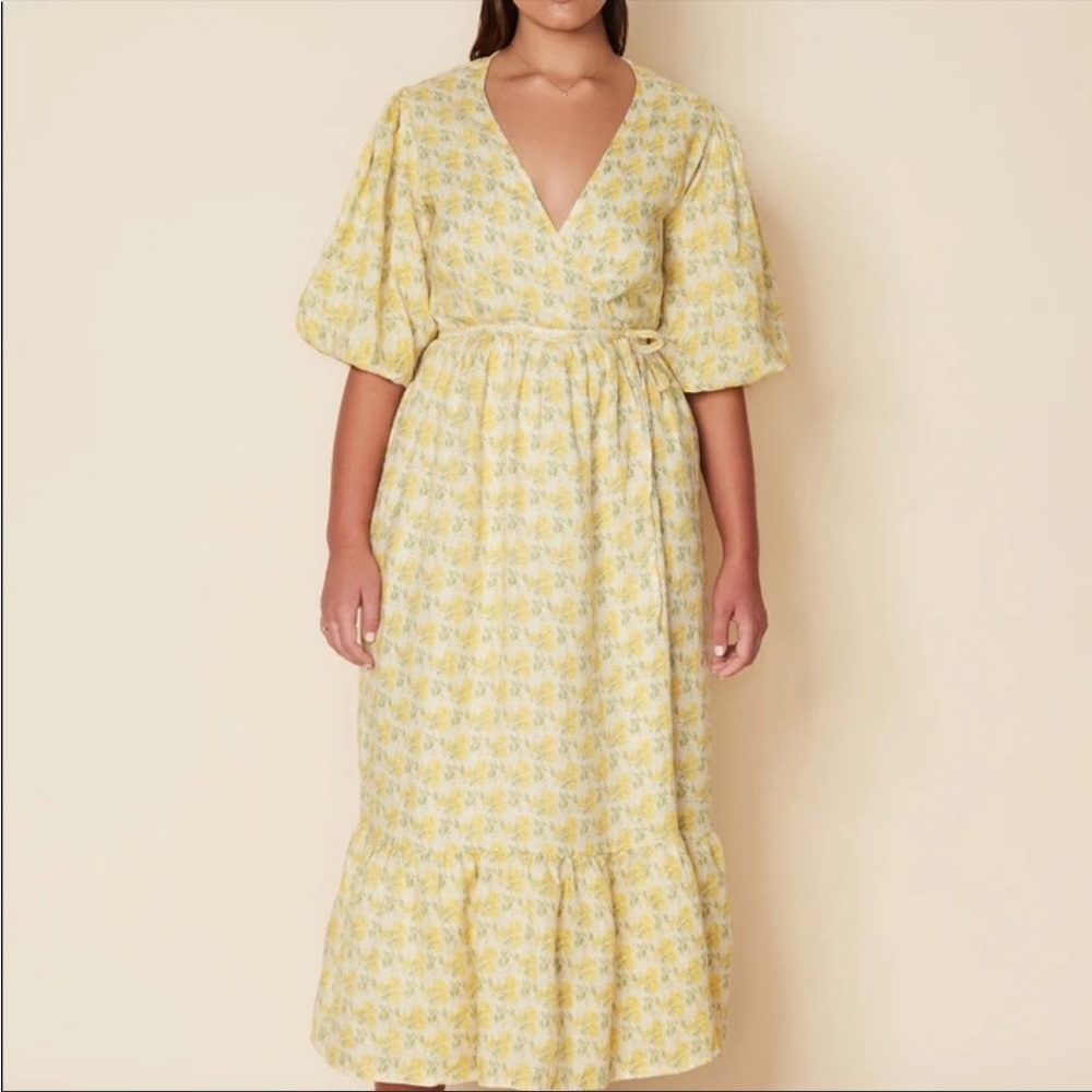 Faithfull the brand thulla linen wrap midi dress